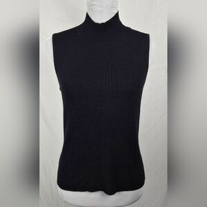 St. John Black Ribbed Wool Minimalist Classic Designer Sleeveless Top sz M